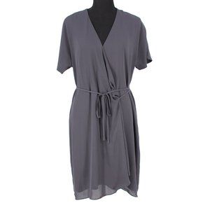 Aritzia Babaton Steel Grey Tie Wrap Polyester Mini Dress Short Sleeves Medium M